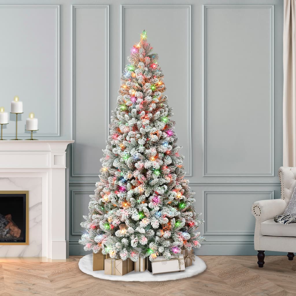 Puleo International 6.5 ft. Pre-lit Flocked Virginia Pine Tree