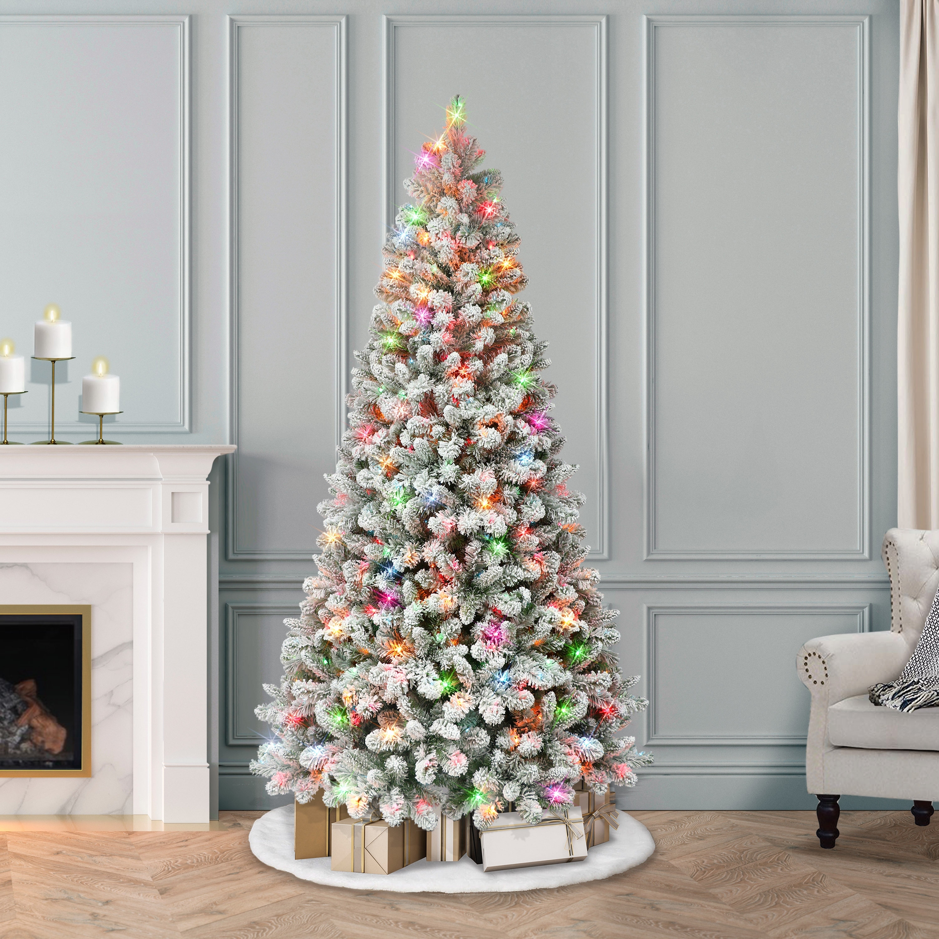 Puleo International 6.5 ft. Pre-lit Flocked Virginia Pine Tree