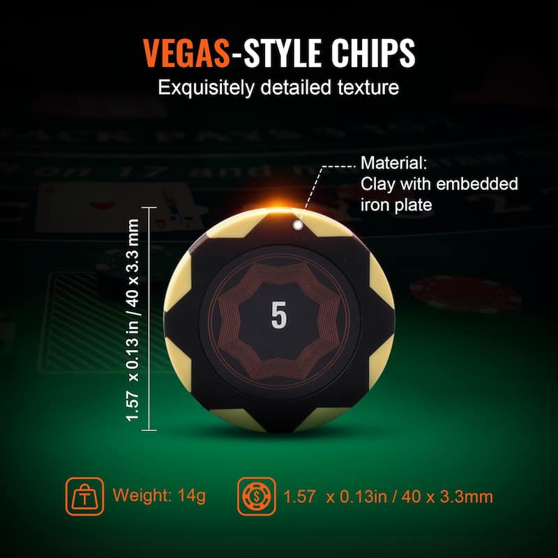 Multi-Color Poker Chip Set, 300 Clay Chips, Cards, Dice for Classic Gaming - 16” L x 8.3” W x 2.4” H