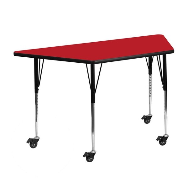 Offex 25.5"W x 46.25"L Mobile Trapezoid Activity Table with 1.25" Thick Red Laminate Top and Standard Height Adjustable Legs