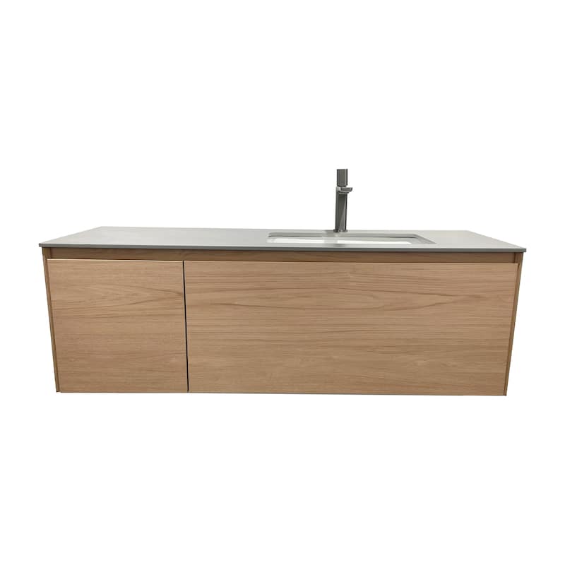 47.24 Single Bathroom Vanity, Modern, Gray Stone Stop, Light Solid Wood