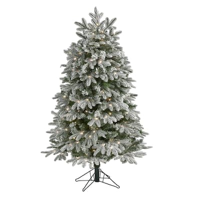 5ft. Flocked Fir Artificial Christmas Tree with 300 Warm White Lights, Instant Connect & 511 Branches - Easy-Setup X-Mas Tree