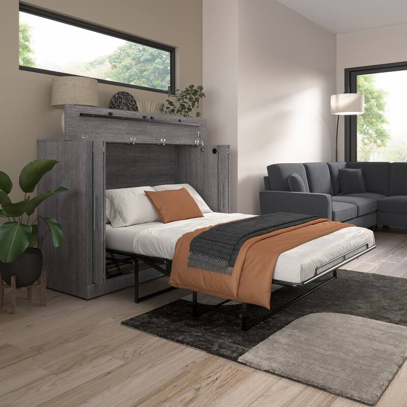 Pur 69W Full Cabinet Bed with Mattress in Bark Gray by Bestar - Bark Grey