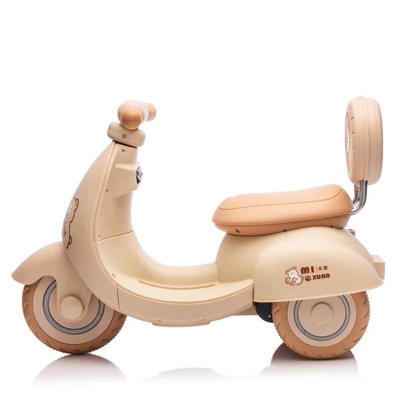 Beige 3-Wheel Scooter Ride-On Scooter with Parent Remote Control, Battery Powered Electric Car with Bluetooth Music