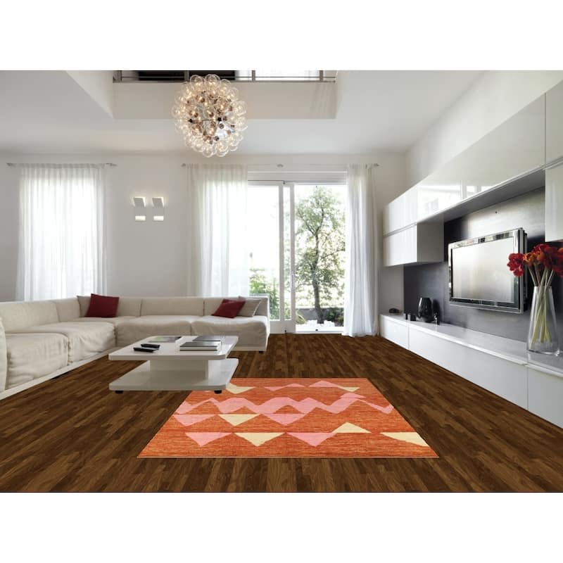 Orange Geometric Moroccan Oriental Area Rug Hand-Knotted Wool Carpet - 6'10" x 9'9"