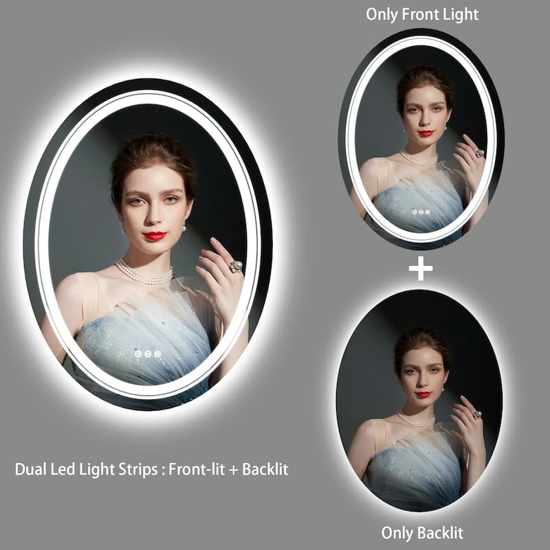 Oval Frameless Wall Mounted LED Bathroom Mirror Anti-Fog Dimmable