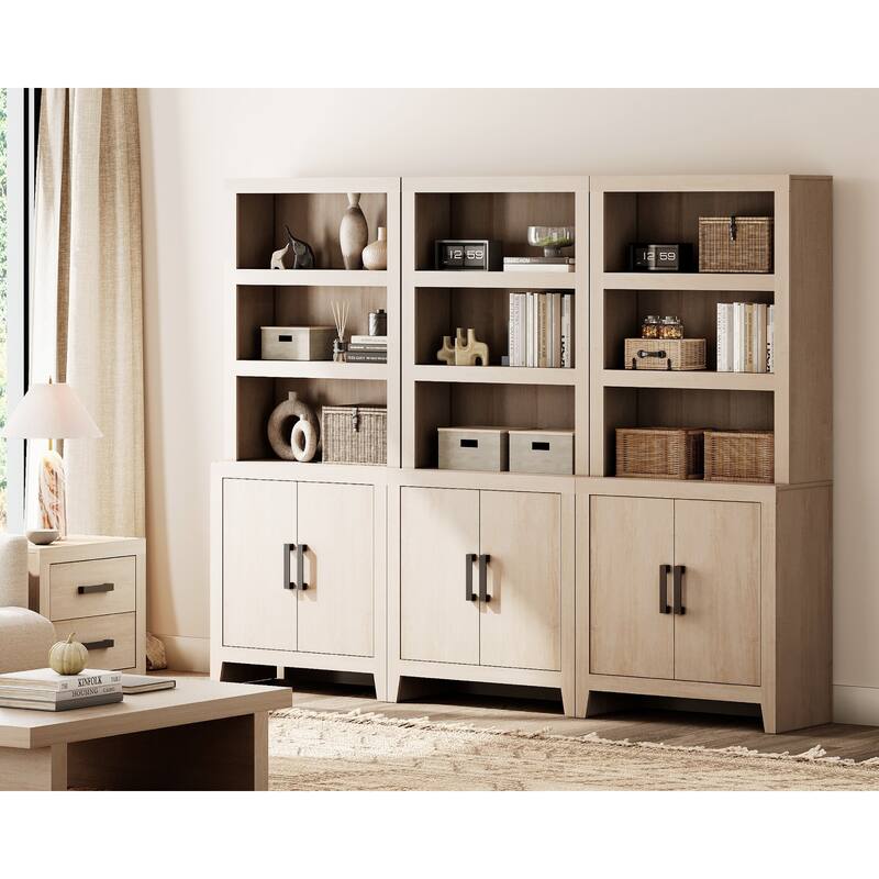 74" Tall Bookshelf with Door, Farmhouse Bookcase with Adjustable Shelf and Storage Cabinet for Living Room, Office