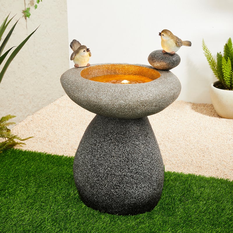 Glitzhome 24-inch Outdoor 2-tier Faux Pebbles Polyresin Birdbath Fountain with Pump