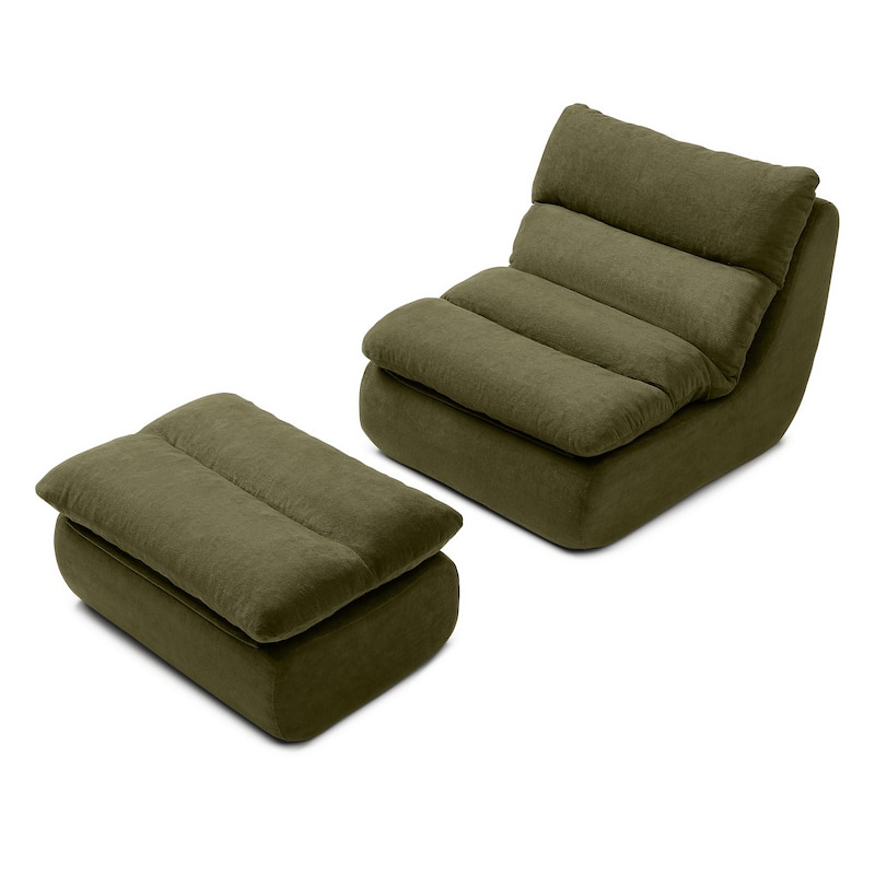 32"Bean Bag Chair with Ottoman, Big Chaise Lounge Chairs for Adults,Tufted Upholstered Lazy Sofa