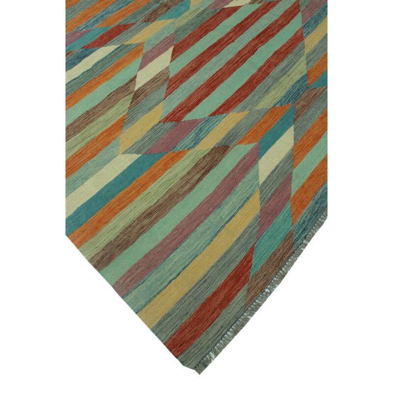 Hand-Woven Winchester Kilim Mariange Blue/Rust Rug - 6'5" x 9'7"