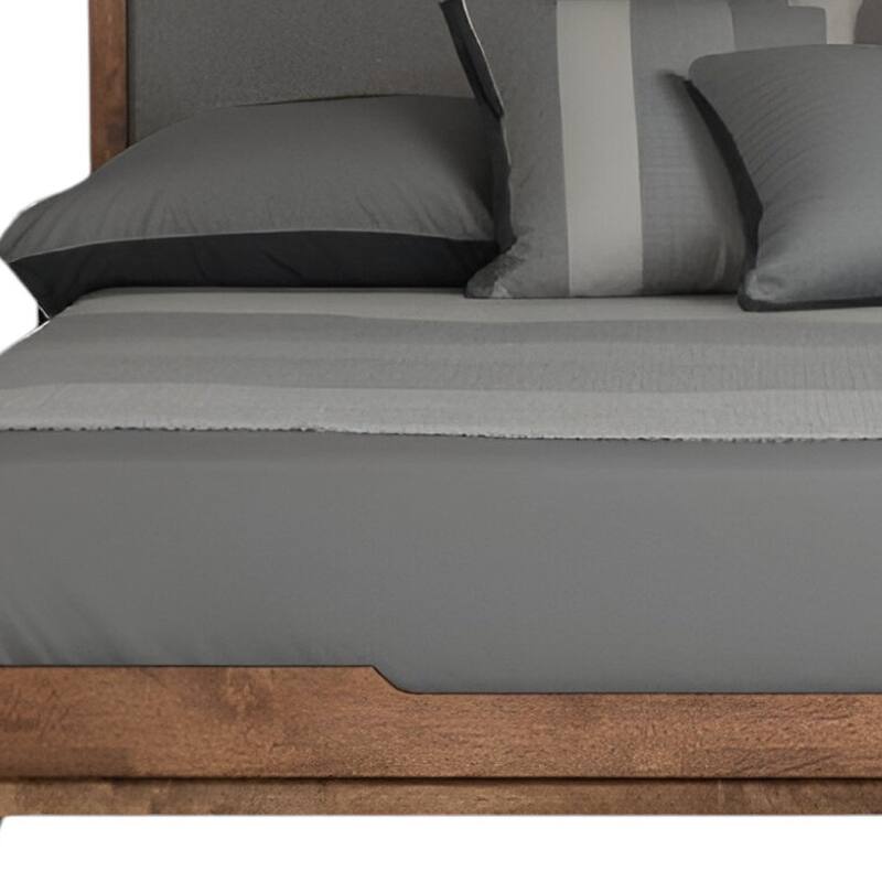HomeRoots Gray and Brown Wood And Linen King Bed Frame