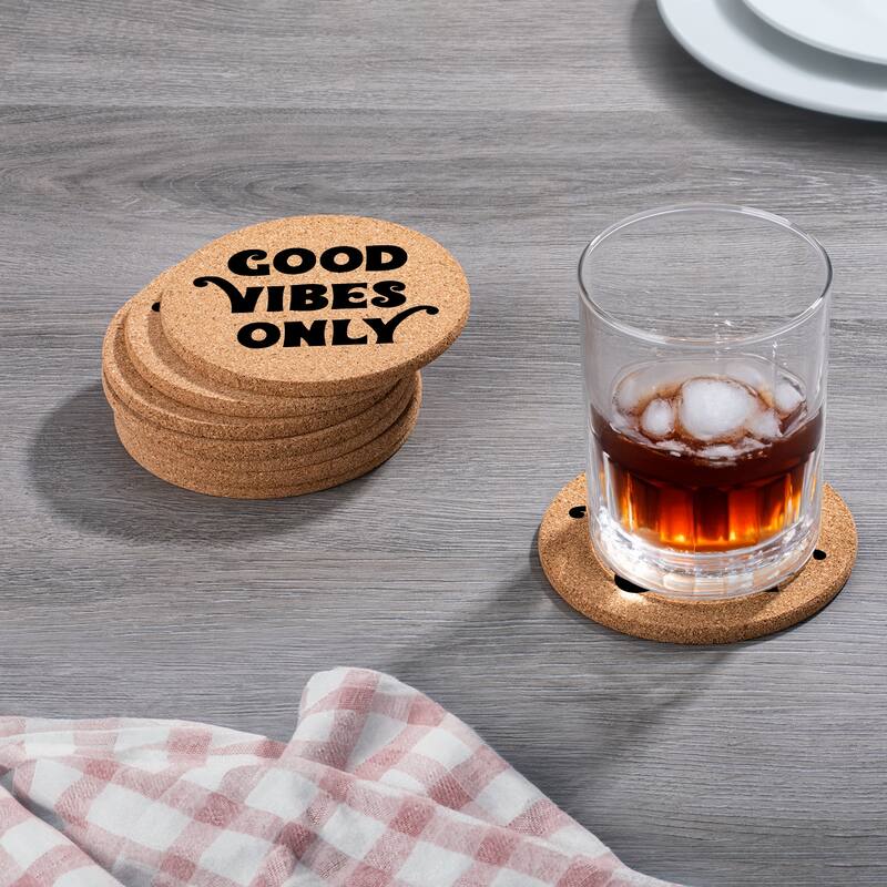 Good Vibes 4 Pack Absorbent Cork Coaster Made in The USA 4" Round