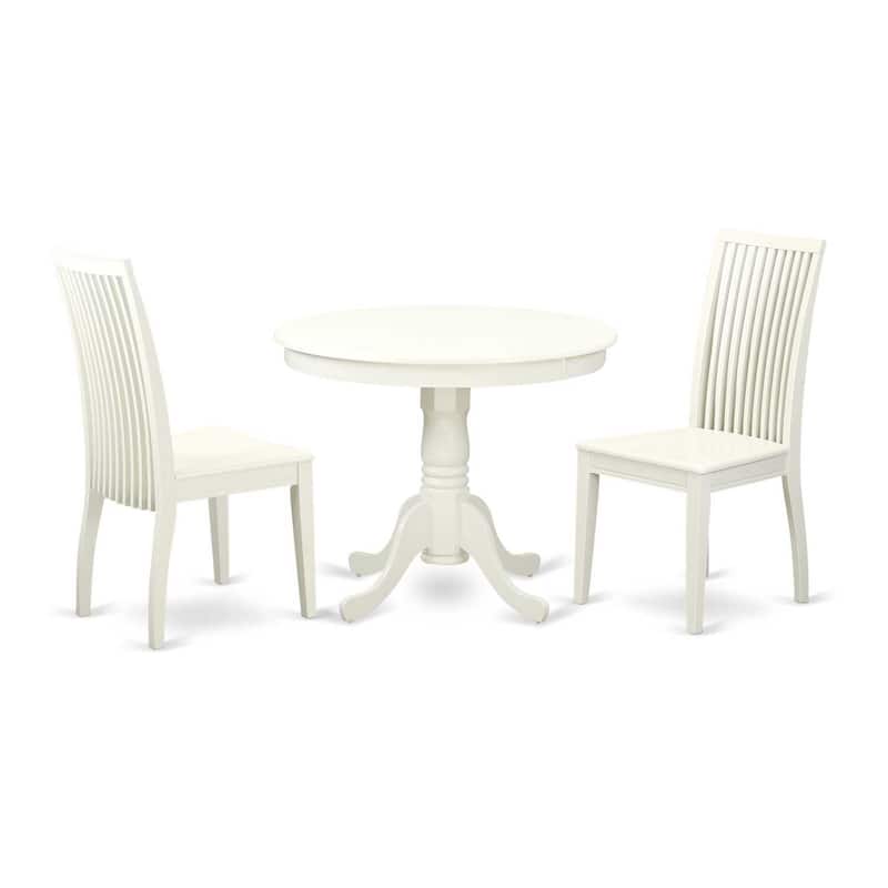 HomeStock 3-Pc Linen White Finish Solid Wood Top - Dining Room Set - Seats 4