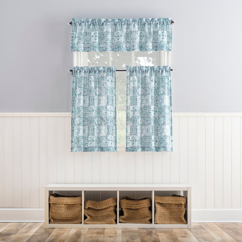 No. 918 Genoa 2-pack Mosaic Semi-Sheer Rod Pocket 2-Piece Kitchen Curtain Tier Pair
