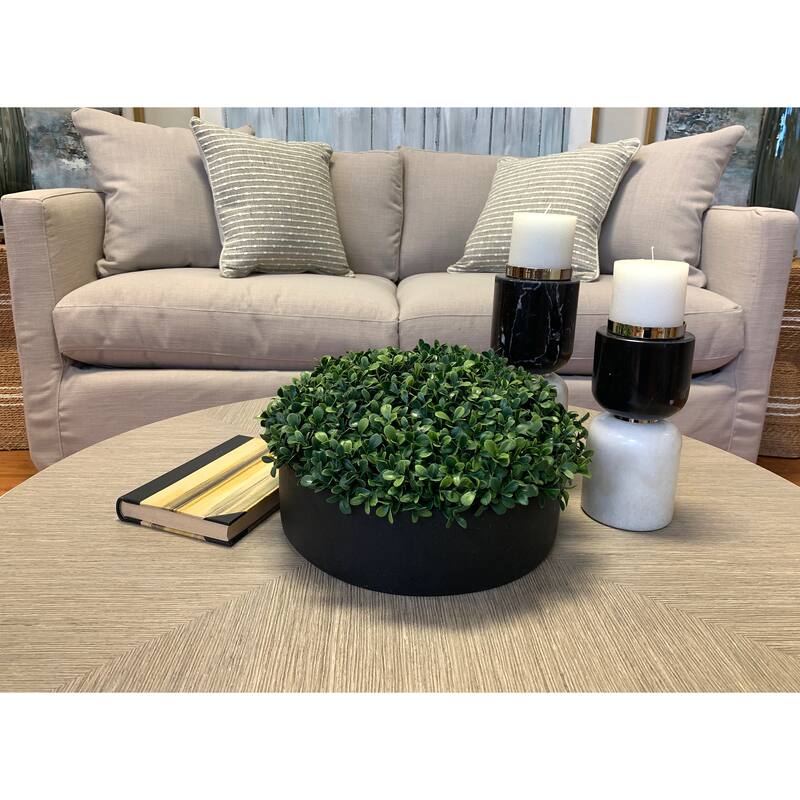UV Rated Outdoor Boxwood in 12" Round Fiberstone Planter - Green