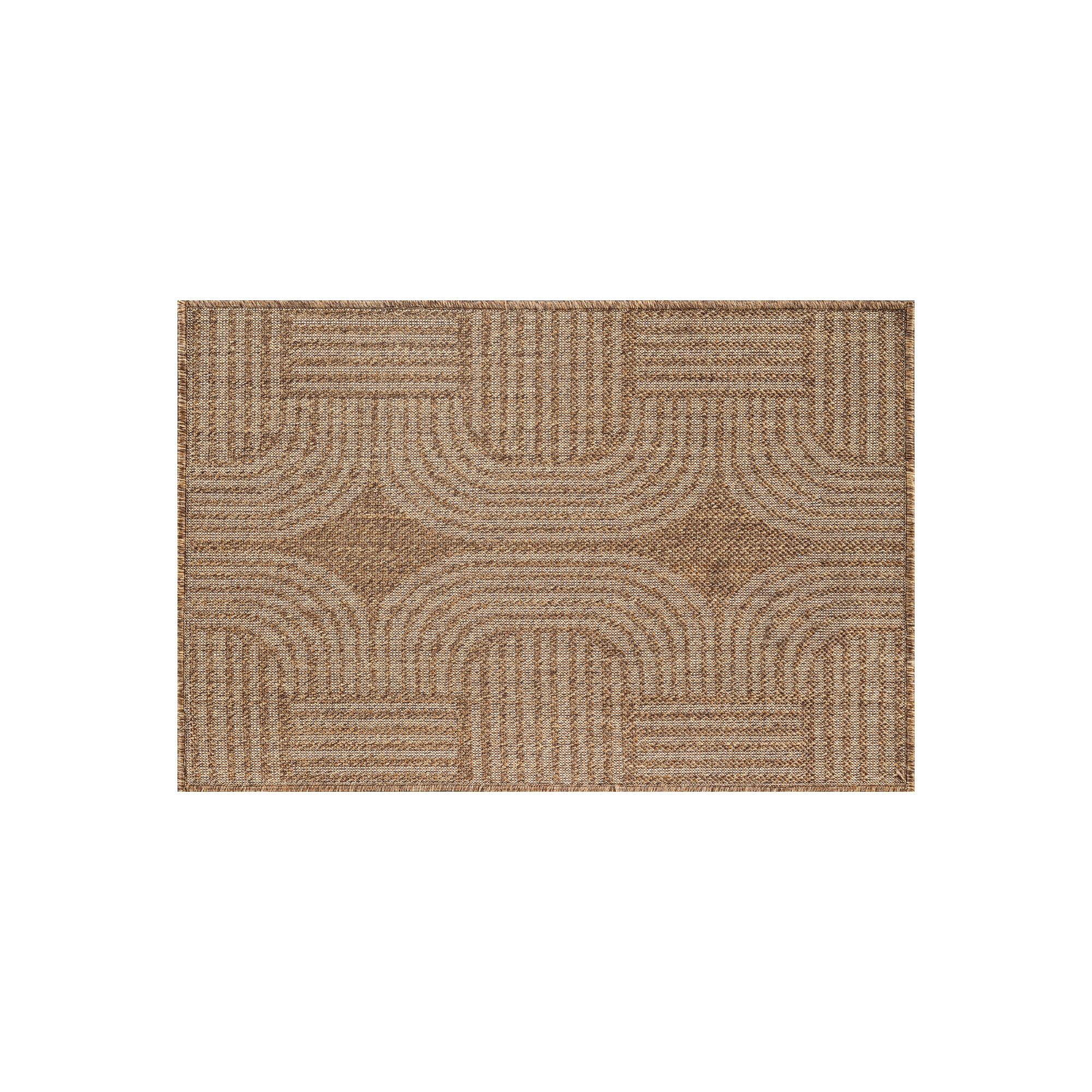 World Rug Gallery Geometric Indoor/Outdoor Flat Woven Area Rug - Natural Jute-Style, Easy-Care Patio Rug for Balcony Patio Deck