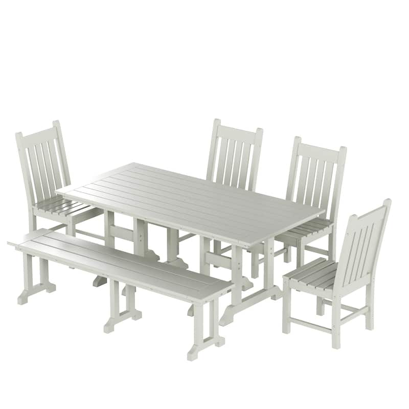 Laguna Hdpe All Weather Outdoor Patio Dining Set with Rectangle Table, Side Chairs, and Bench (6-Piece Set)