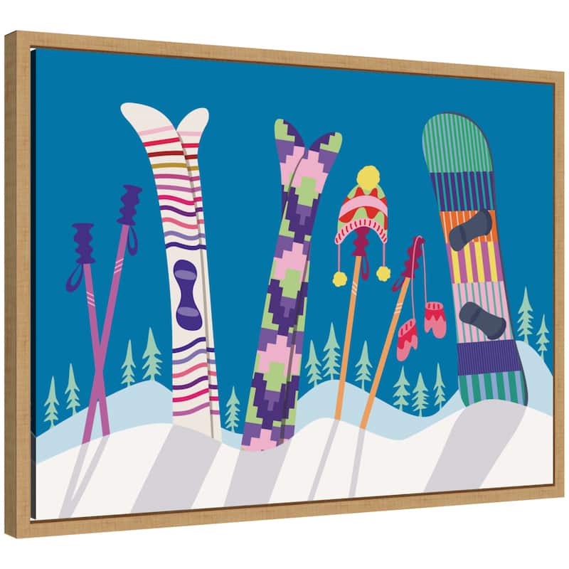 Kate and Laurel Sylvie Framed Canvas Winter Ski Village by Rachel Lee - Brown