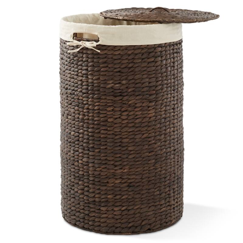 Round Laundry Hamper Basket with Lid and Liner for Clothes - Espresso