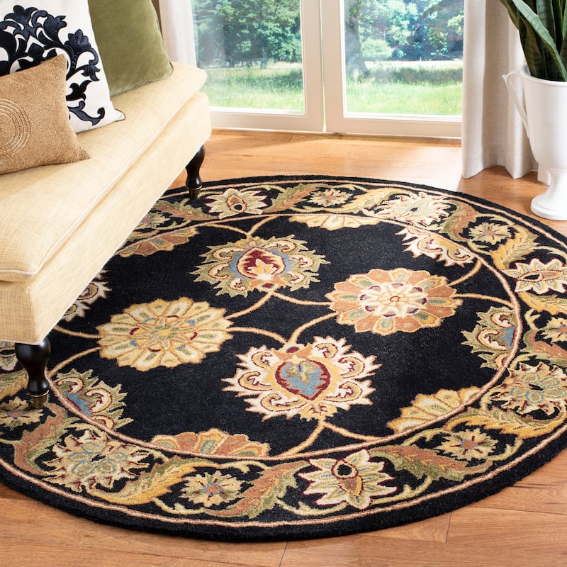 SAFAVIEH Handmade Heritage Lehte Traditional Oriental Wool Rug - 3'6" Round - Black