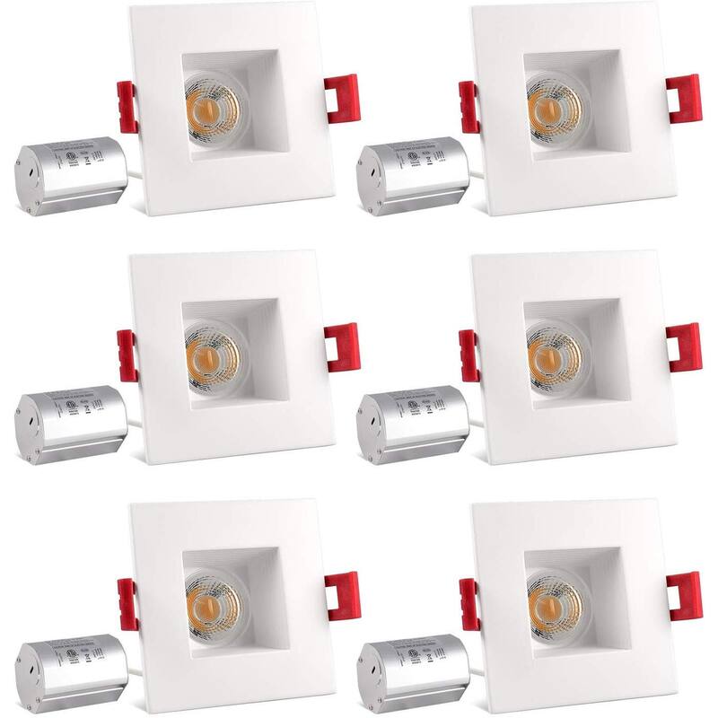 Luxrite 2 Inch Square LED Recessed Light with J-Box, 8W, 600 Lumens, Dimmable, Regressed, Energy Star, IC (6 Pack) - 4000K (Cool White)