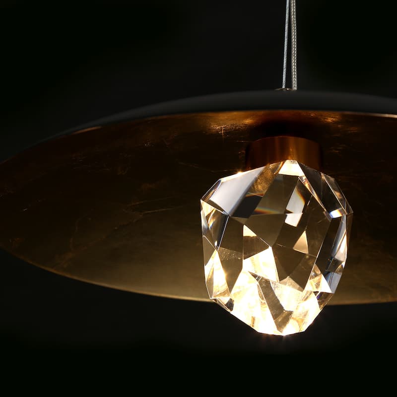 Modern LED 1-Light Crystal Pendant Light Black Gold Metal Dome Island Lights - Dia. 13.8" x H 6.3"