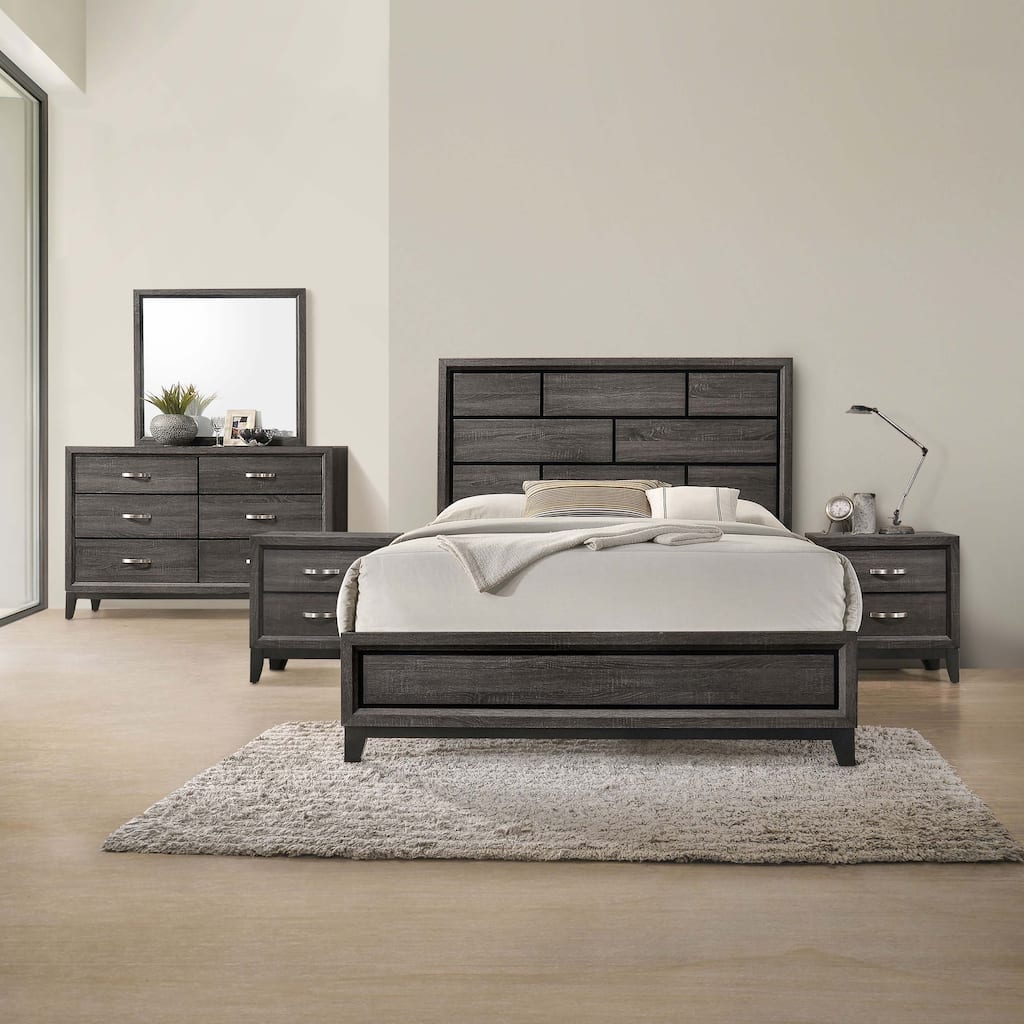 Furniture of America Lante Modern 5-Piece Two-Tone Design Panel Bedroom Set