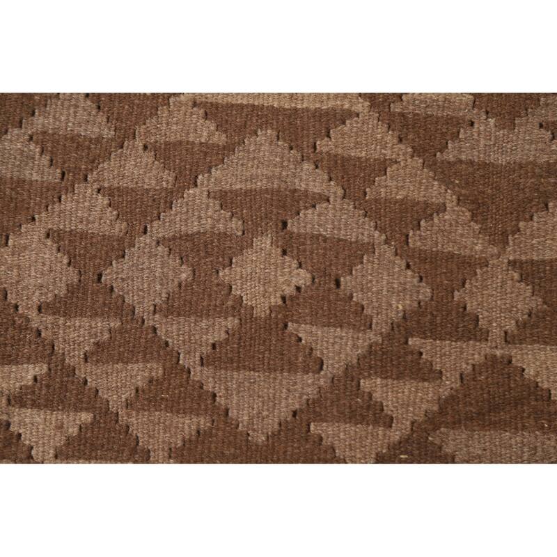 Hand-woven Geometric Kilim Area Rug Oriental Brown Wool Carpet - 5'0" x 6'10"