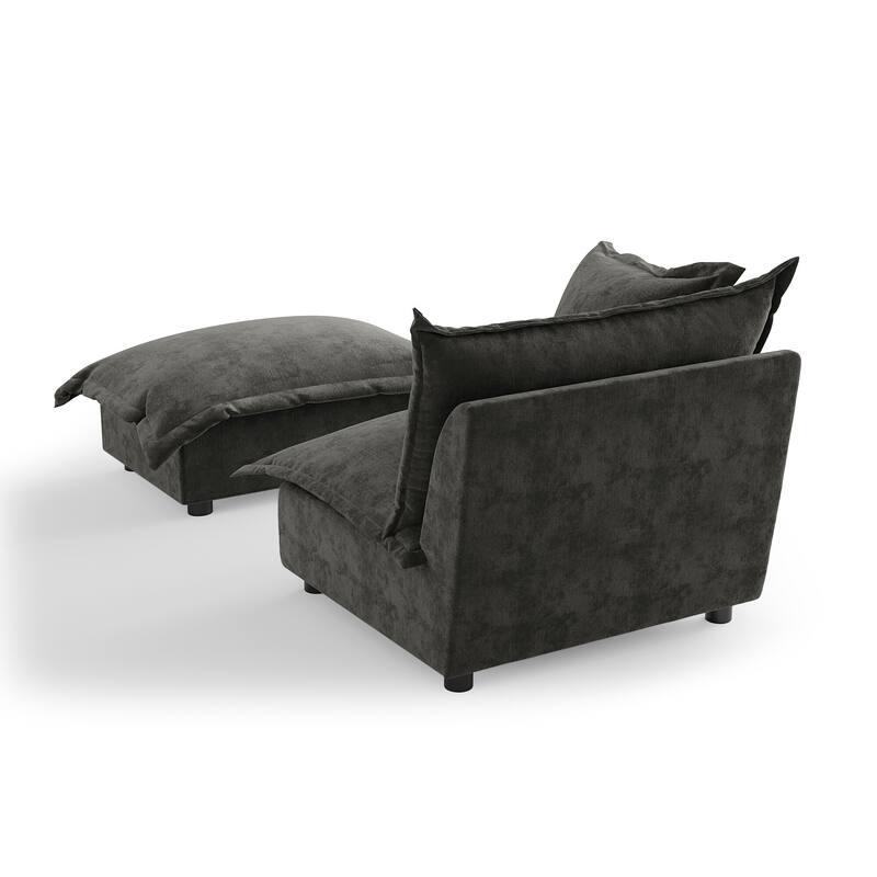 Casual 40"W Oversized Soft Comfy Cloud Chenille Chaise Lounge with Ottoman