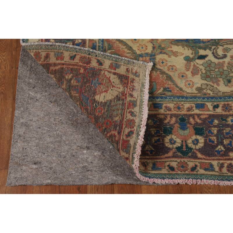 Medallion Tabriz Persian Vintage Rug Hand-Knotted Pink Wool Carpet - 6'10" x 9'8"