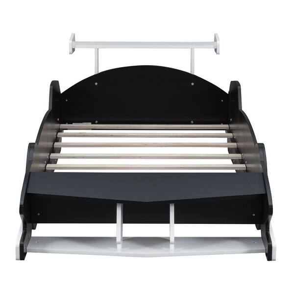 slide 2 of 14, Black Twin Size Wood Race Car-Shaped Platform Bed with Wheels Black - Twin