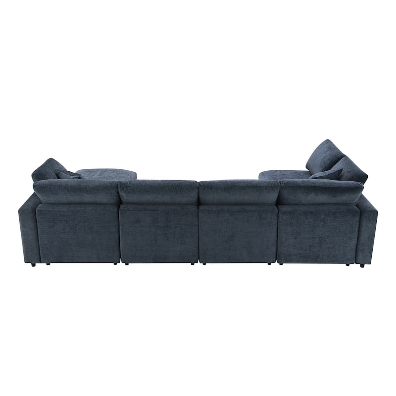 130'' U-Shaped 6-Seater Modular Sectional Sofa with Ottoman, Convertible Sleeper, and Customizable Layout Options