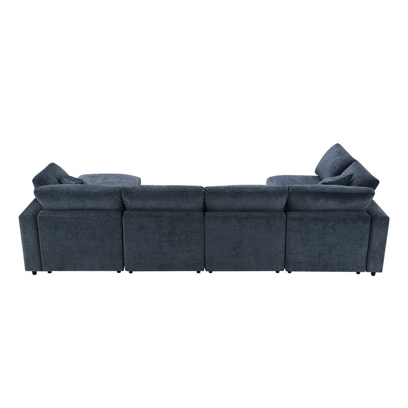Chenille Sectional Couch Modular Cloud Sofa Bed Convertible U Shape Sleeper Sofa wOttoman, Deep Seat Recliner for Livingroom