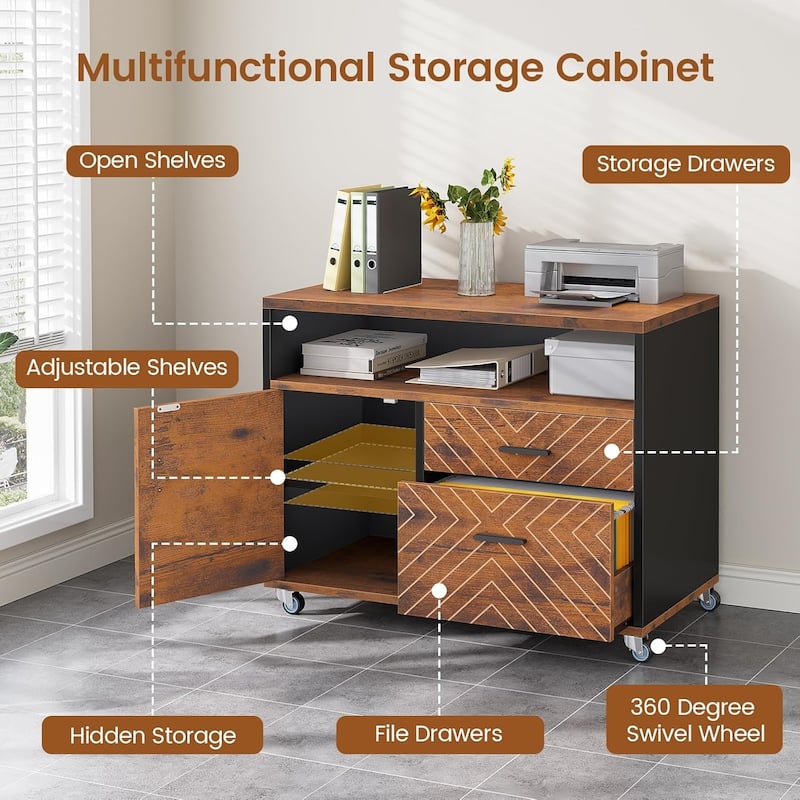 71" Executive Desk File Cabinet L Shaped Computer Desk Shelves