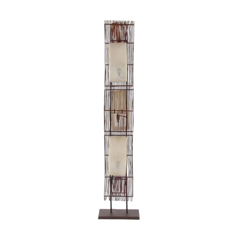 Brown Bamboo Wood Wavy Room Floor Lamp with Cream Lamp Shades