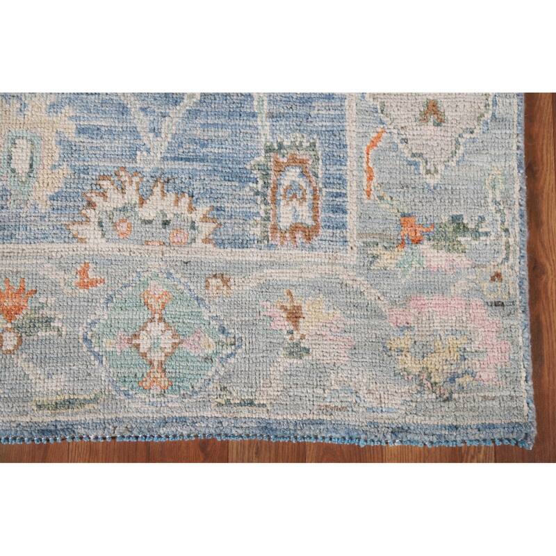 Hand Knotted Oriental 100% Wool Carpet Transitional All-Over Navy Blue & Blues Oushak Runner Rug - 9' 11'' X 2' 8''