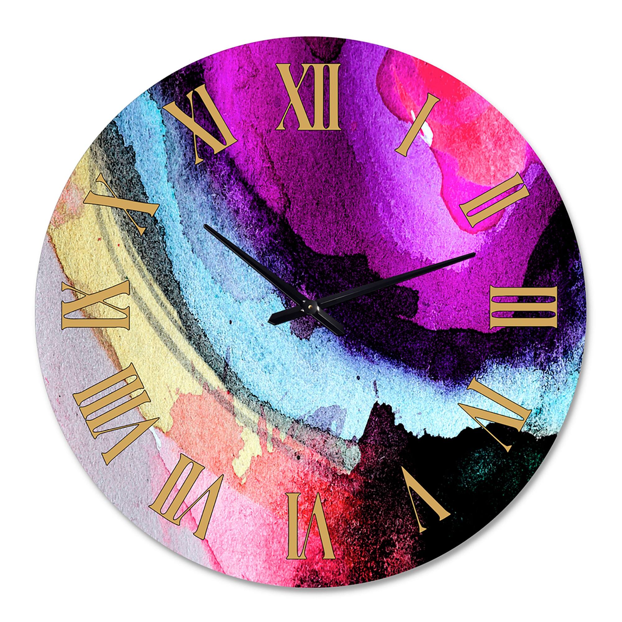 Designart 'Watercolor Waves of Purple Blue and Yellow' Modern wall