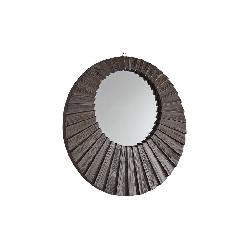 Xavier Dark Brown Reclaimed Wood Round Seashell Wall Mirror by iNSPIRE Q Modern