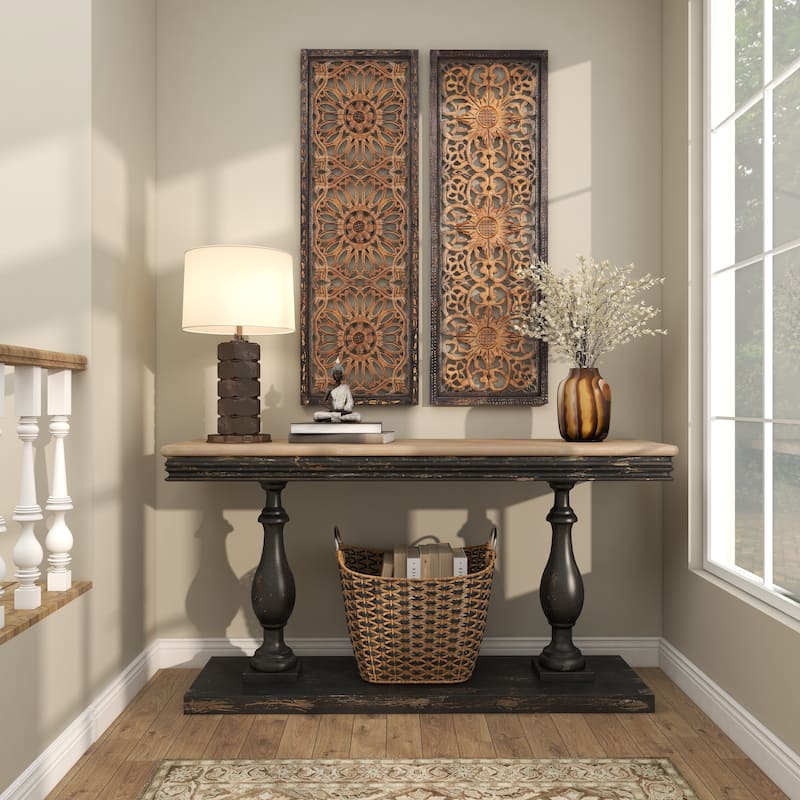 Wood Floral Handmade Intricately Carved Home Wall Decor - Set of 2 Brown - Roche River Decor