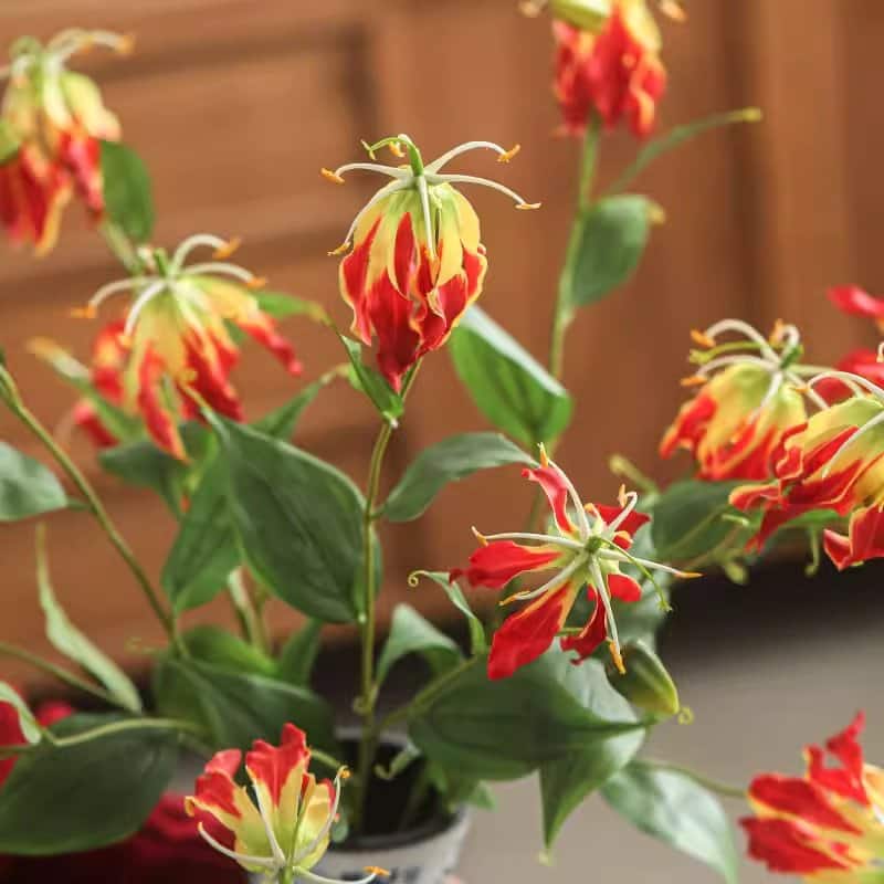 RusticReach Faux Fire Lily Stem 31.9" Tall