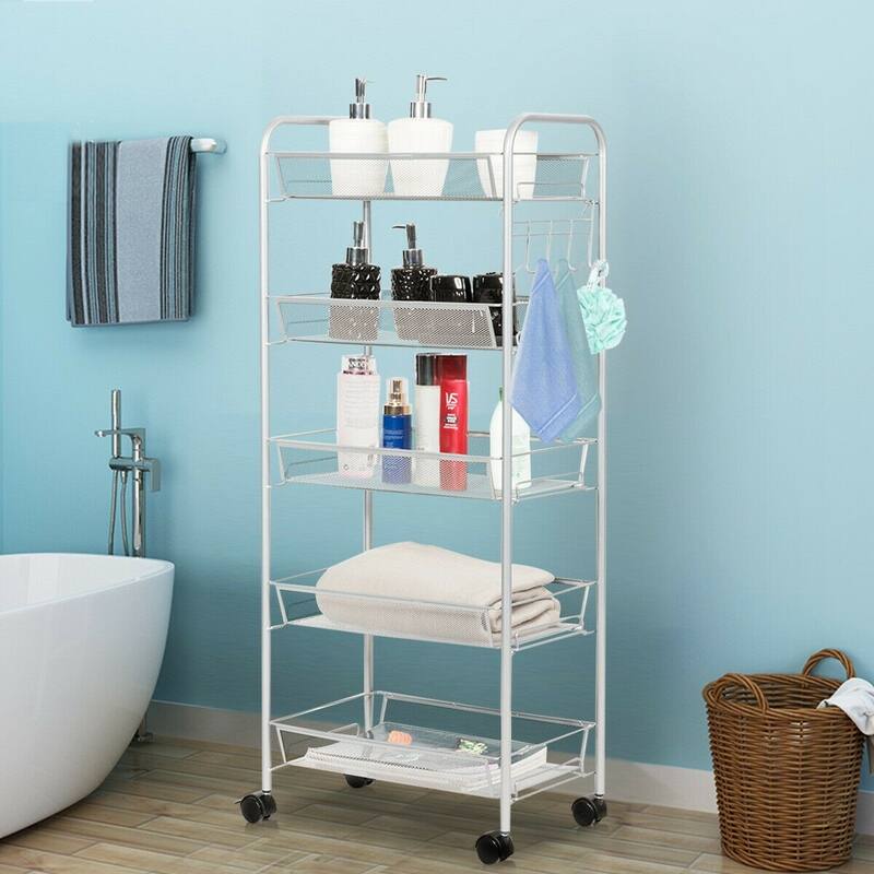 5 Tier Mesh Rolling File Utility Cart Storage Basket - 17" x 10" x 41'' (L x W x H)