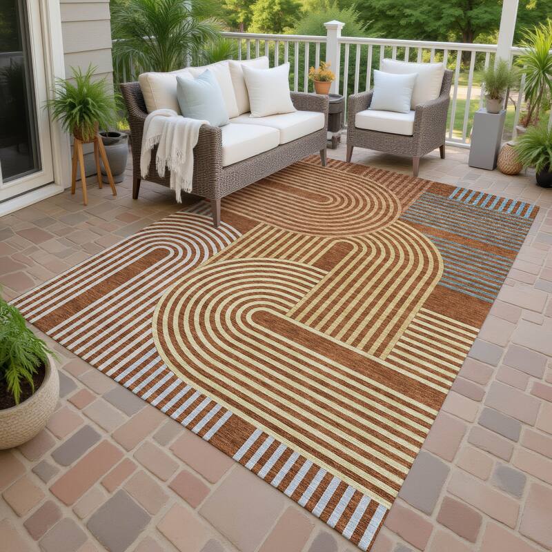 Machine Washable Indoor/ Outdoor Modern Basehor Chantille Rug - Paprika - 3' x 5'