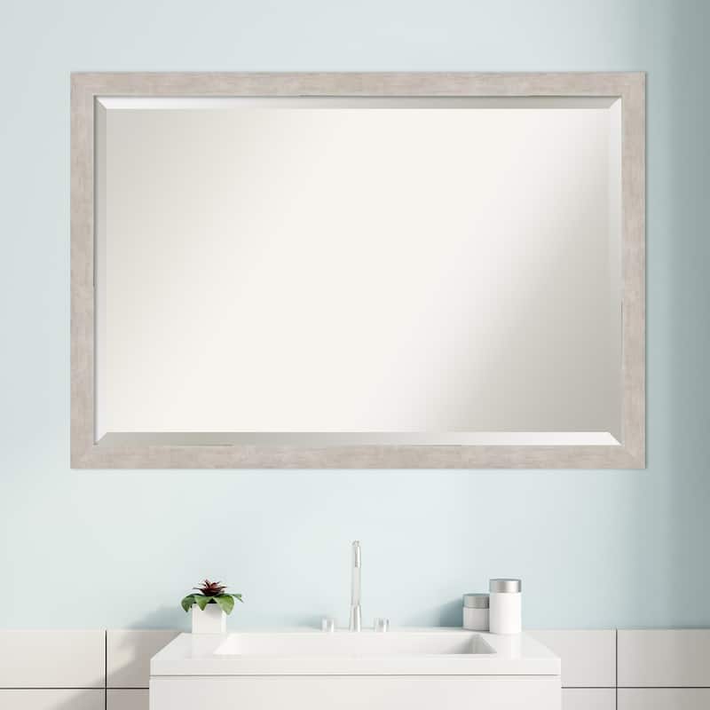 Beveled Wood Bathroom Wall Mirror - Marred Pewter Frame