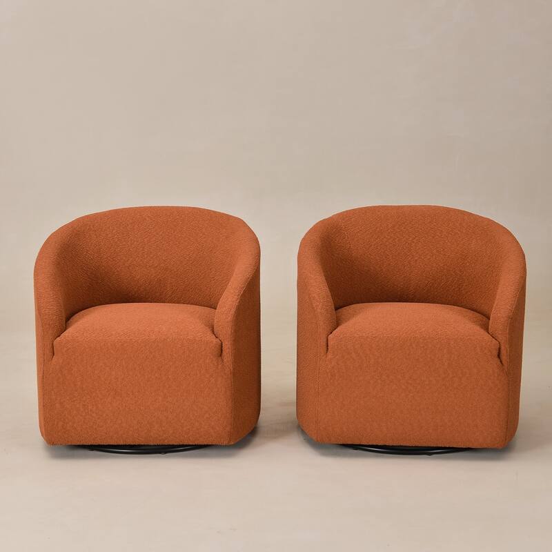 KINWELL 32"W Boucle Upholstered Swivel Barrel Armchair (Set of 2)