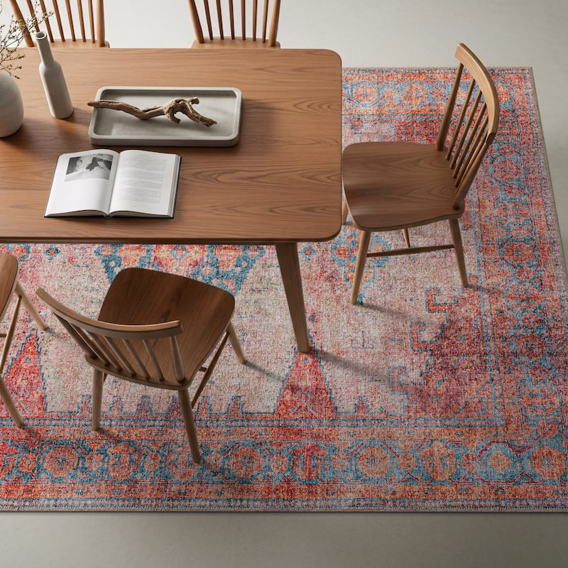 World Rug Gallery Vintage Bohemian Machine Washable Non Slip Area Rug