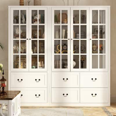 78.7" Combo Buffet Bookcase Storage Cabinet Glass Bookshelf Display