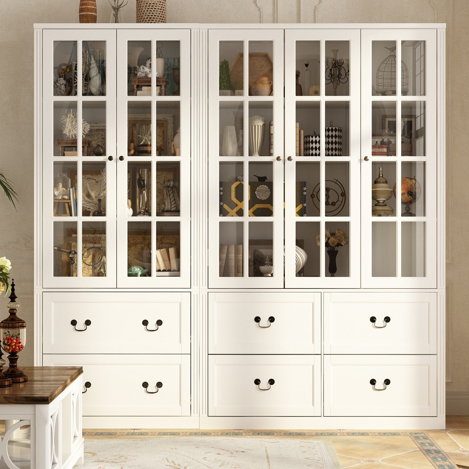 China Cabinet Tempered Glass Doors Storage Cabinet White Tall