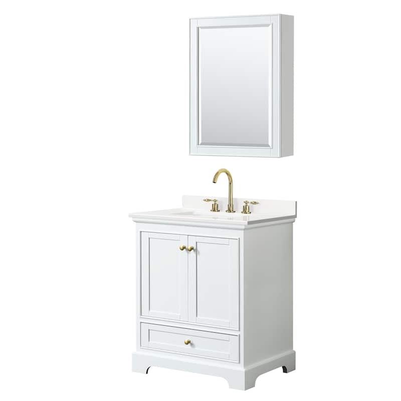 Wyndham Collection WCS202030S-QTZ-US3MED Deborah 30" Free Standing - White / White Quartz Top / Brushed Gold Hardware