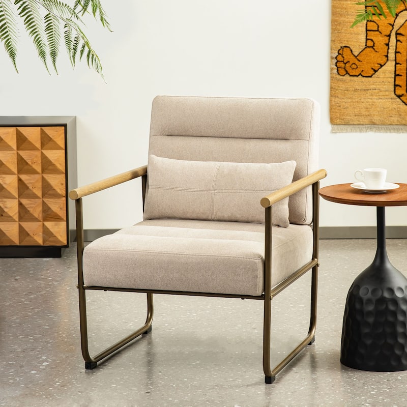 Glitzhome Set of 2 33.25"H Mid-Century Modern Fabric Accent Arm Chair with Metal Frame - 30.5''W X 26.25''D X 33.25''H