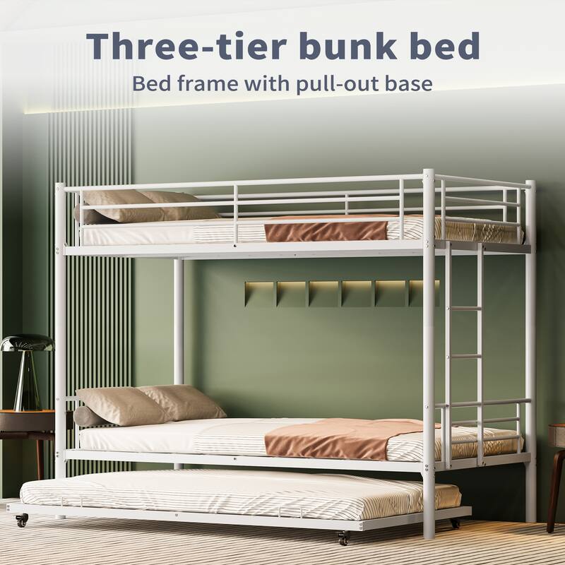 Twin Over Full Metal Bunk Bed Convertible to 2 Separate Beds White Finish